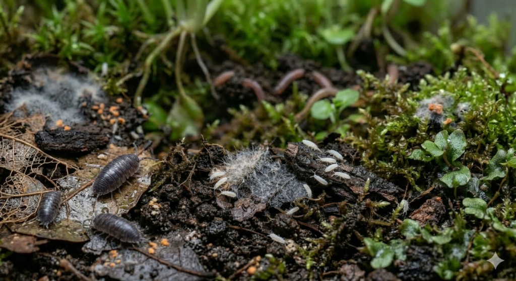 Ekipa sprzątająca w terrarium bioaktywnym