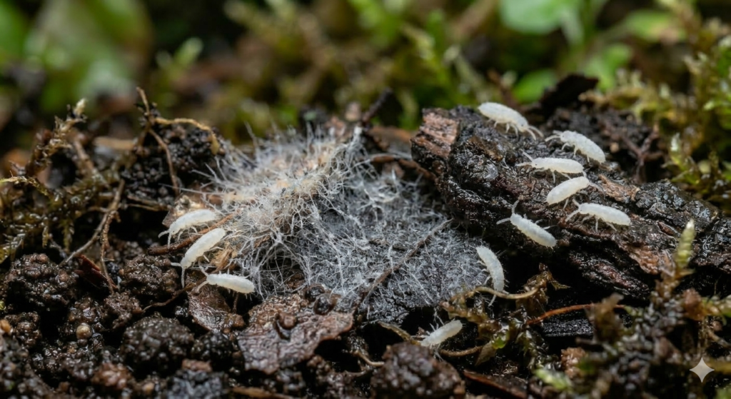 Skoczogonki zjadające pleśń